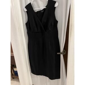 Jaeger Black V Neck Sheath Silk Linen Midi Dress 12 Brand Worn By Princess Kate